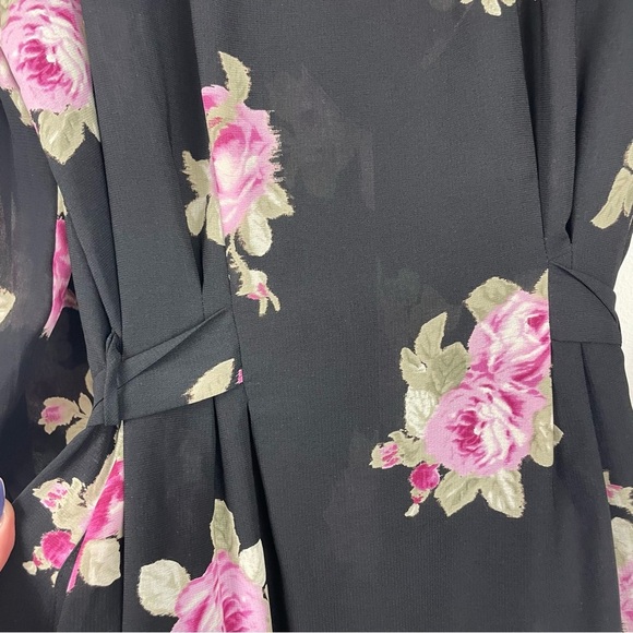 Black Floral Lingerie set Oscar de la Renta Robe Nightgown Rose 2 Piece Med Alt - Picture 9 of 16